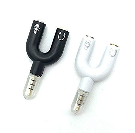 Wakaka 2 Pack 3.5mm Audio Jack to Headphone Microphone 2 Way U Splitter Converter Adaptor for All of 3.5mm Jack Devices, Black and White