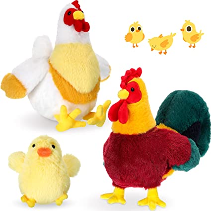 3 Pcs Chicken and Rooster Stuffed Animal 8 Inches Plush Hen Chicken with Baby Chick Stuffed Animal 4 Inches Stuffed Yellow Chick Toy Realistic Small Soft Farm Stuffed Animal for Parties Favor