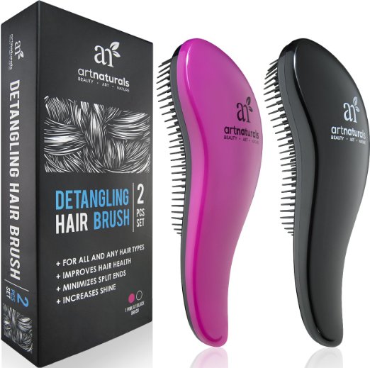 Art Naturals Detangling Hair Brush Set (Pink & Black) - glide the Detangler through Tangled hair - Best Brush / Comb for Women, Girls, Men & Boys - Use in Wet and Dry Hair - Top Detangling Brush