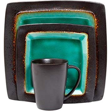 Gibson Everyday Ocean Oasis 16-Piece Dinnerware Set, with Stylish and Colorful, Elegant and Sophisticated Turquoise and Black Color