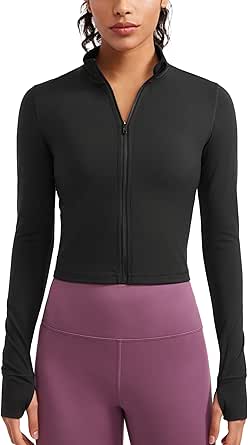 CRZ YOGA Womens Butterluxe Full Zip Cropped Workout Jackets Slim Fit Lightweight Athletic Yoga Jacket with Thumb Holes