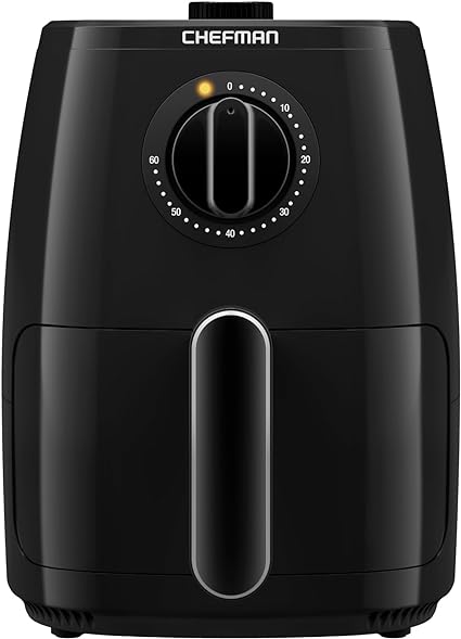 Chefman TurboFry 2-Quart Air Fryer, Dishwasher Safe Basket & Tray, Use Little to No Oil For Healthy Food, 60 Minute Timer, Fry Healthier Meals Fast, Heat And Power Indicator Light, Temp Control, Black