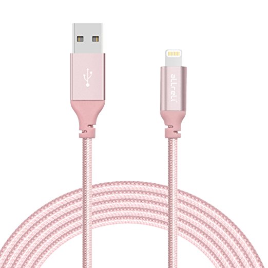 aLLreLi iPhone Charge Cable, 3/6ft Nylon Braided Sync USB Lightning Charging Wires [Apple MFi Certified] For iPhone 7/6/6s/Plus/iPad Air Mini/iPod touch 6/7th Gen and More- Rose Gold (2pack(3ft 6ft))