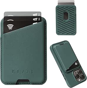 Mujjo Full Leather Magnetic Wallet for iPhone - Three-Card Easy-Access Design - Made from Luxurious Leather & Microfiber - Slim, Secure Design - Livid Green