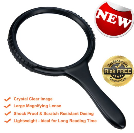 MagniPros Jumbo 5 Magnifying Glass3X Magnification Large Viewing Area with Shockproof and Scratch Resistant Design- Ideal for Reading Small Prints Low Vision Macular Degeneration Craft and Hobby