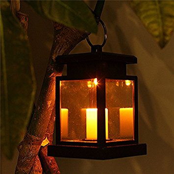 TP-top Waterproof Flickering Flameless Solar LED Candle Light Hanging Lantern Smokeless for Outdoor Garden Yard Lawn Patio Camping Tent