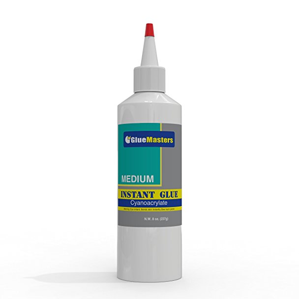 Professional Grade Cyanoacrylate (CA) “Super Glue” by Glue Masters – Extra Large 8 OZ (226-gram) Bottle with Protective Cap – Medium Viscosity Adhesive for Plastic, Wood & DIY Crafts