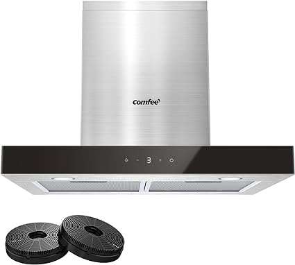 COMFEE' 60 cm Chimney Hood 60M77 Class A    Stainless Steel Extractor Hood with Recirculating & Ducting System, Gesture Control Extractor Fan Kitchen with Carbon Filters