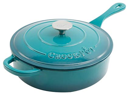 Crock Pot 112013.02 Artisan 3.5 Quart Enameled Cast Iron Deep Sauté Pan, Teal Ombre