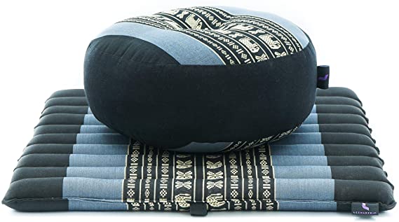 Leewadee Meditation Cushion Set: Round Zafu Pillow and Small Square Roll-Up Zabuton Mat for Floor Seating Eco-Friendly Organic and Natural,