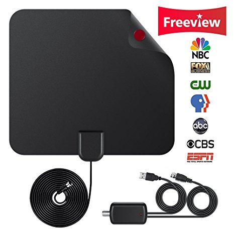Updated 2018 Version TV Antenna, Indoor Digital HDTV Antenna Amplified 75 Mile Range 4K HD VHF UHF Freeview for Life Local Channels Broadcast for All Types of Home Smart Television - Never Pay Fees