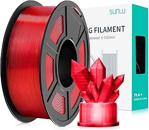 SUNLU 3D Printer Filament PLA Plus 1.75mm, SUNLU Neatly Wound PLA Filament 1.75mm PRO, PLA  Filament for Most FDM 3D Printer, Dimensional Accuracy  /- 0.02 mm, 1 kg Spool(2.2lbs), Transparent Red