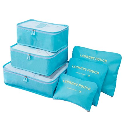 HongyuTing 6Pcs Waterproof Clothes Packing Cubes Travel Luggage Organizer Bag