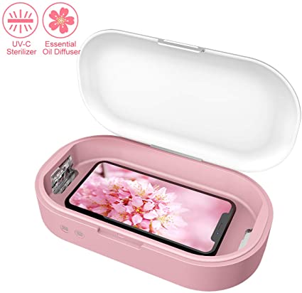 Yasolote UV Cell Phone Sanitizer, Portable Cell Phone Sterilizer,Aromatherapy Function Disinfector, Cell Phone Cleaner Sanitzier Box for All iPhone Android Cellphone Toothbrush Jewelry Watches (Pink)
