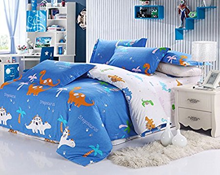 MeMoreCool Home Textile Cute Kids Students Bedding Set Cartoon Dinosaur Pattern Duvet Cover Boys and Girls 100% Cotton Bedding Fillet Bed Sheets Twin Size 3Pcs
