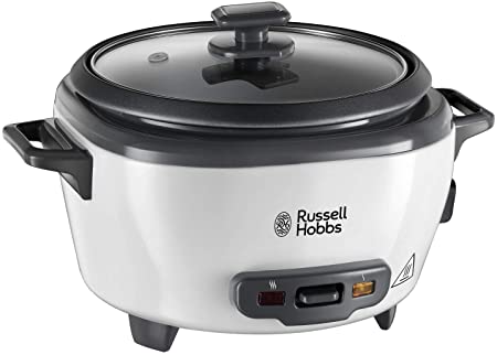 Russell Hobbs 27030 Medium Rice Cooker - Serves Up to Six, Steamer Basket, Measuring Cup and Spoon Included, 300 W, White