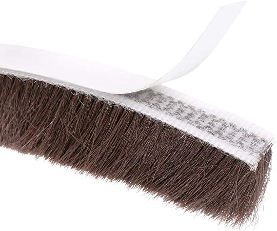 uxcell Brush Weather Stripping, Adhesive Felt Door Seal Strip Pile Weatherstrip Door Sweep Brush for Door Window 197Inch L X 0.6 Inch W(5000mm X 15mm) Brown