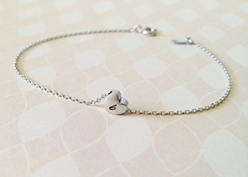 Cute Initial Silver Heart Charm Bracelet in silver Chain, Initial Bracelet, Personalized Dainty Heart Bracelet