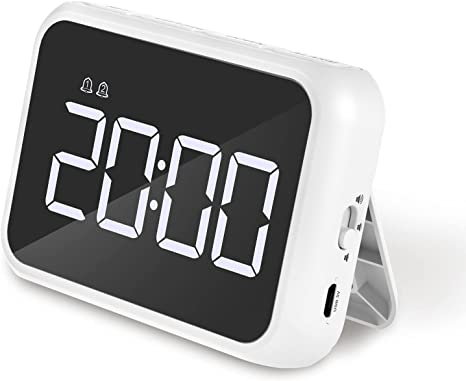 AMIR Newest Digital Alarm Clock, 4" LED Mirror Digital Clock, Small Travel Clock with 2 Alarm, Adjustable Brightness & Volume, USB Charging, Large Display Wall Clock for Home Travel