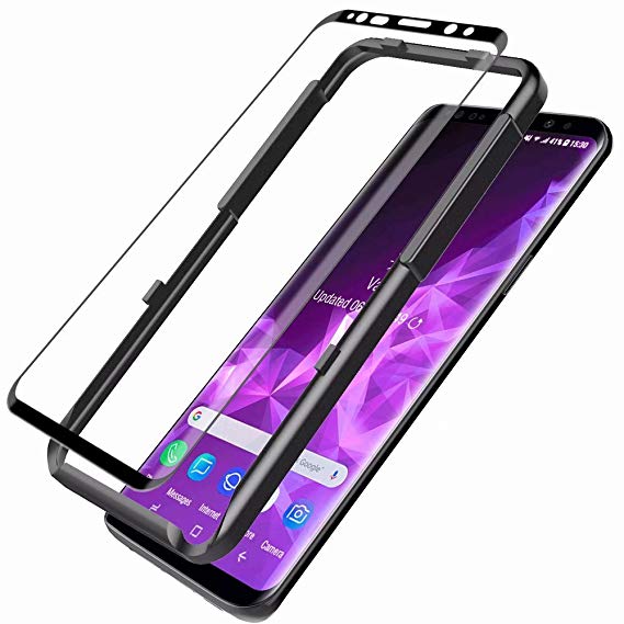 L K for Samsung Galaxy S9 Screen Protector Tempered Glass [9H Hardness][3D Curved][Full Coverage] [Alignment Frame Easy Installation] Screen Protective Film - Black
