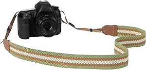 MoKo Camera Strap, Cotton Woven Camera Strap, Adjustable Universal Neck & Shoulder Strap for Digital Cameras, Green&Brown&Beige