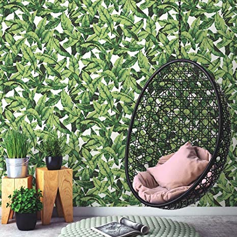 RoomMates RMK11045WP Tropical Palm Leaf Peel and Stick Wallpaper, Green, 20.5" x 16.5'