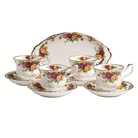 Royal Albert Old Country Roses 9-Piece Tea Cup & Tray Set