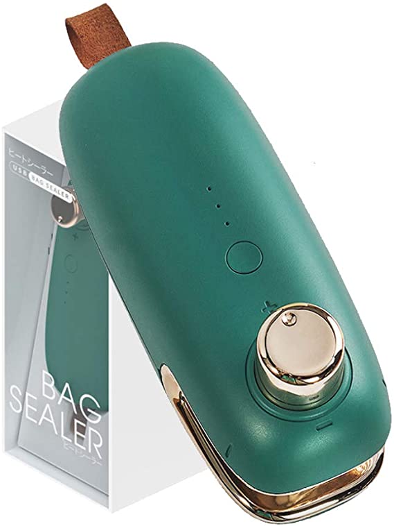 Mini Bag Heat Sealer 2 in 1 Portable Handheld Rechargeable Kitchen Vacuum Sealers Machine for Chip Bags, Plastic Food Storage Bags, Snack & Cereal Bags (Green, 1500mAh)
