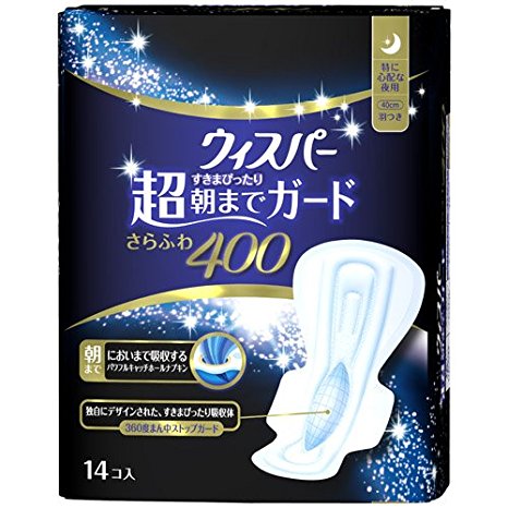 P&G Japan Whisper Sanitary Soft&Dry 400 Napkins with Wings for Extra-heavy Nights - 14 pads