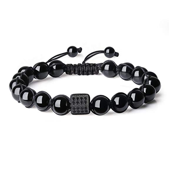 COAI Shamballa Inspired Rhinestone Pave Charm Black Tourmaline Bracelet for Men Women