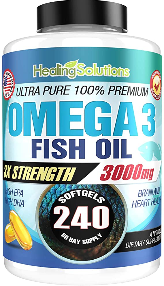 Ultra Pure Omega 3 Fish Oil (Triple Strength - 3000mg Per Serving) 240 Softgels High EPA and DHA Fatty Acids Supplement 3 x 1000 mg - 240 Pills
