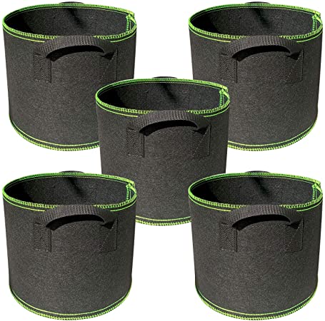Malaxlx 5-Pack 5 Gallon Plant Grow Bags Garden Fabric Pots Aeration Heavy Duty Thickened Nonwoven with Handles