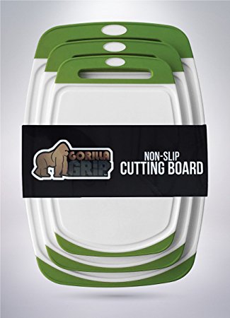 The Original GORILLA GRIP (TM) Set of 3 Non-Slip Reversible Cutting Boards, BPA Free, FDA Approved Materials (Set of 3 Boards: Green)