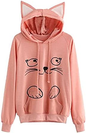 PERSUN Women's Cat Ear Hoodie Cute Friends Long Sleeve Kangaroo Pouch Hooded Sweatshirts