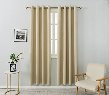 MANGATA CASA Bedroom Blackout Curtains Grommets 2 Panels,Thermal Window Curtain Panel for Living Room Darkening Drapes(Beige, 52x84inch)