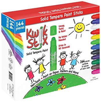 Pencil Grip Kwikstix Solid Tempera Paint 144ct, Super Quick Drying, 12 of Each Classic Color, (TPG-644)