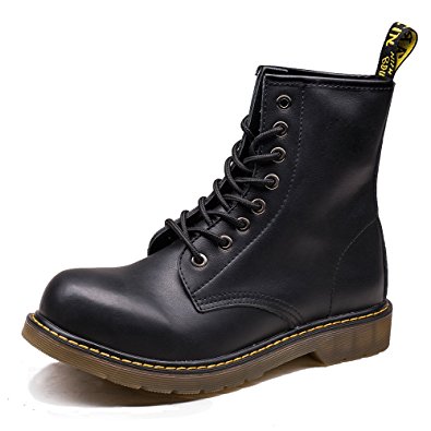 OUOUVALLEY Men's Lace-Up Genuine Leather Waterproof Combat Boots