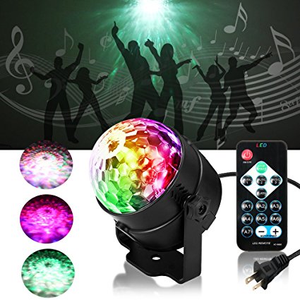 SOLMORE LED Disco Ball Party lights Ripple Light Sound Activated DJ Lights for Parties 7Colors Water Wave Ocean Projector Strobe Light for Home Stage Wedding Bar Karaoke Birthday Gift 3W (with Remote)