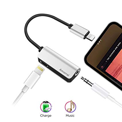 Lightning to 3.5 mm Headphone Jack Adapter, Amorral iPhone Headphone Adapter Splitter Audio Aux & Charge Adaptor Connector Lightning Cable for iPhone 7/8/X/7 plus/8 plus