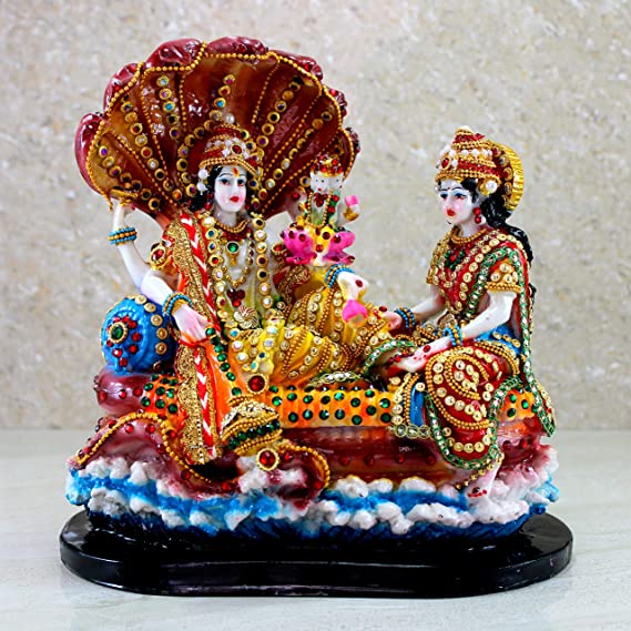 eSplanade - Resin Lakshmi Narayan in KSheer Sagar - 10 inches | Lord Vishnu with Laxmi Idol Murti Statue | Pooja Idols | Home Decor