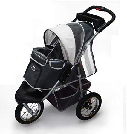 Pet Stroller,IPS-045,Dark Grey/ Light Grey, dog carrier, trolley, Trailer, Innopet, Buggy Comfort with Airfilled Tyres. Foldable pet buggy, pushchair, pram for dogs and cats