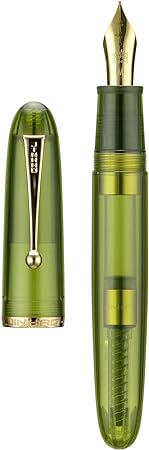 Jinhao 9019 Fountain Pen, Dadao Series #8 Heartbeat Medium Nib, Green Transparent Acrylic Barrel with Golden Clip Big Size Writing Pen
