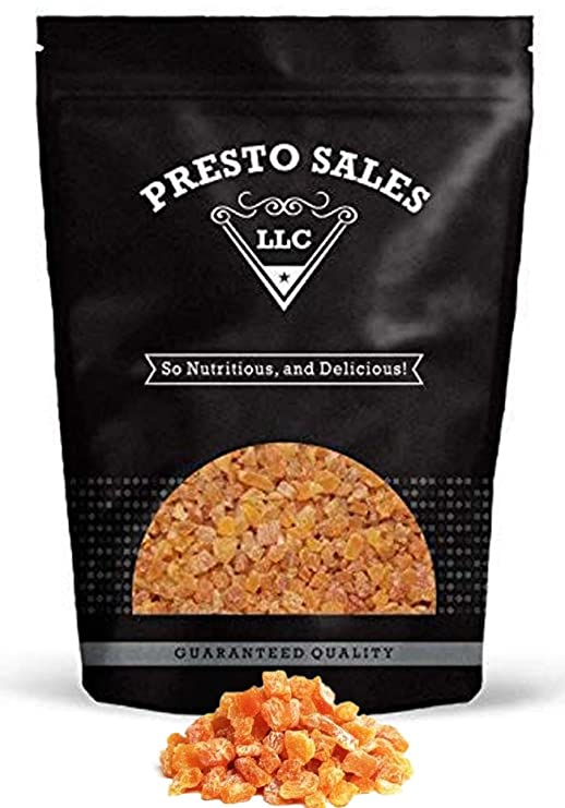 Apricot, Fancy chopped, Sweet, Dried fruit, Snack, Dietetic, Vegan, Intense Flavor, Burst of Energy, #1 Choice, packaged in a 2 lbs. (32 oz.) resealable pouch bag by Presto Sales LLC
