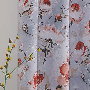 MYSKY HOME Floral Curtains 95 inch Length 2 Panels Room Darkening Curtains for Bedroom Thermal Insulated Curtains Living Room Grommet Window Curtains Classical Floral Decorative Curtains Grey and Red