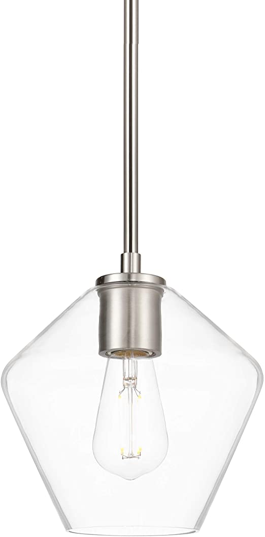 Macaria Modern Hanging Pendant Light | Brushed Nickel Pendant Lighting for Kitchen Island, Angled Clear Glass Shade LL-P633-1BN