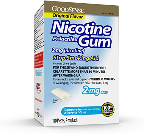 GoodSense Nicotine Polacrilex Uncoated Gum 2 mg (Nicotine), Original Flavor, Stop Smoking Aid; Quit Smoking with Nicotine Gum, 110 Count