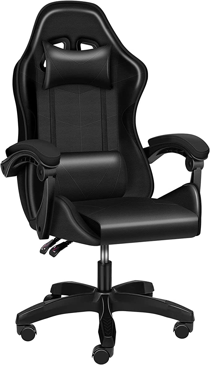 YSSOA Gaming Chair, Office High Back Computer Ergonomic Adjustable Swivel Chair with Headrest and Lumbar Support, Black