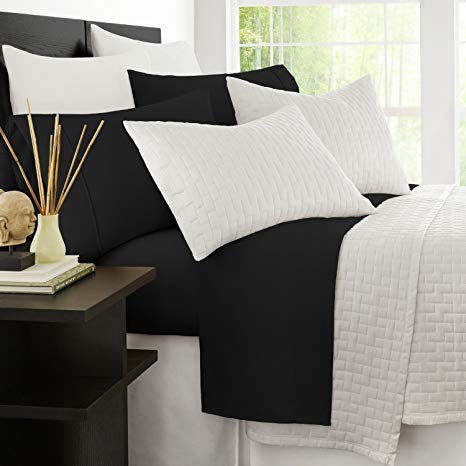 Zen Bamboo Luxury 1500 Series Bed Sheets - Eco-friendly, Hypoallergenic and Wrinkle Resistant Rayon Derived From Bamboo - 4-Piece - Twin - Black