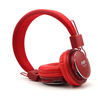 GranVela® A809 Lightweight Foldable Stereo Headphones Adjustable Headband Kids Headsets with Built-in FM Radio, Micro SD Card Player,3.5mm Jack for iPhone, iPad, Android, PC and More (Red)