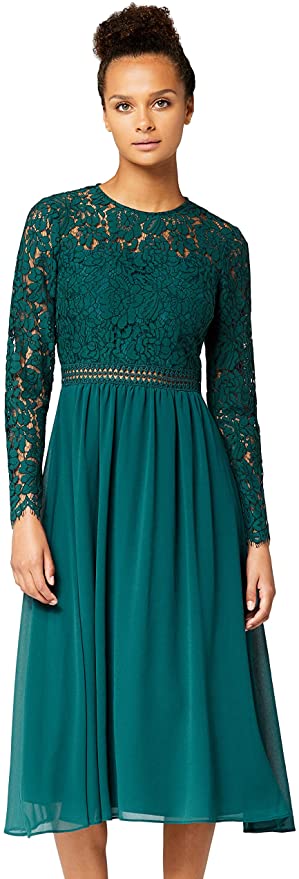 Amazon Brand - Truth & Fable Women's Midi Lace A-Line Dress